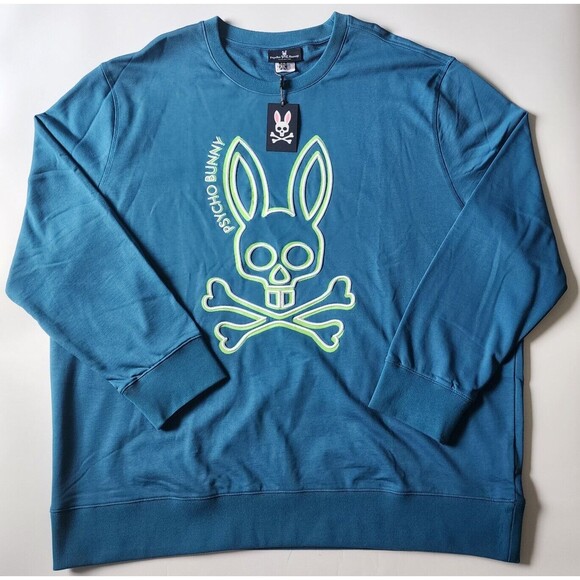 Psycho Bunny Sweatshirt Men 3XL Blue Keswick Bunny Graphic Crewneck Pullover NWT